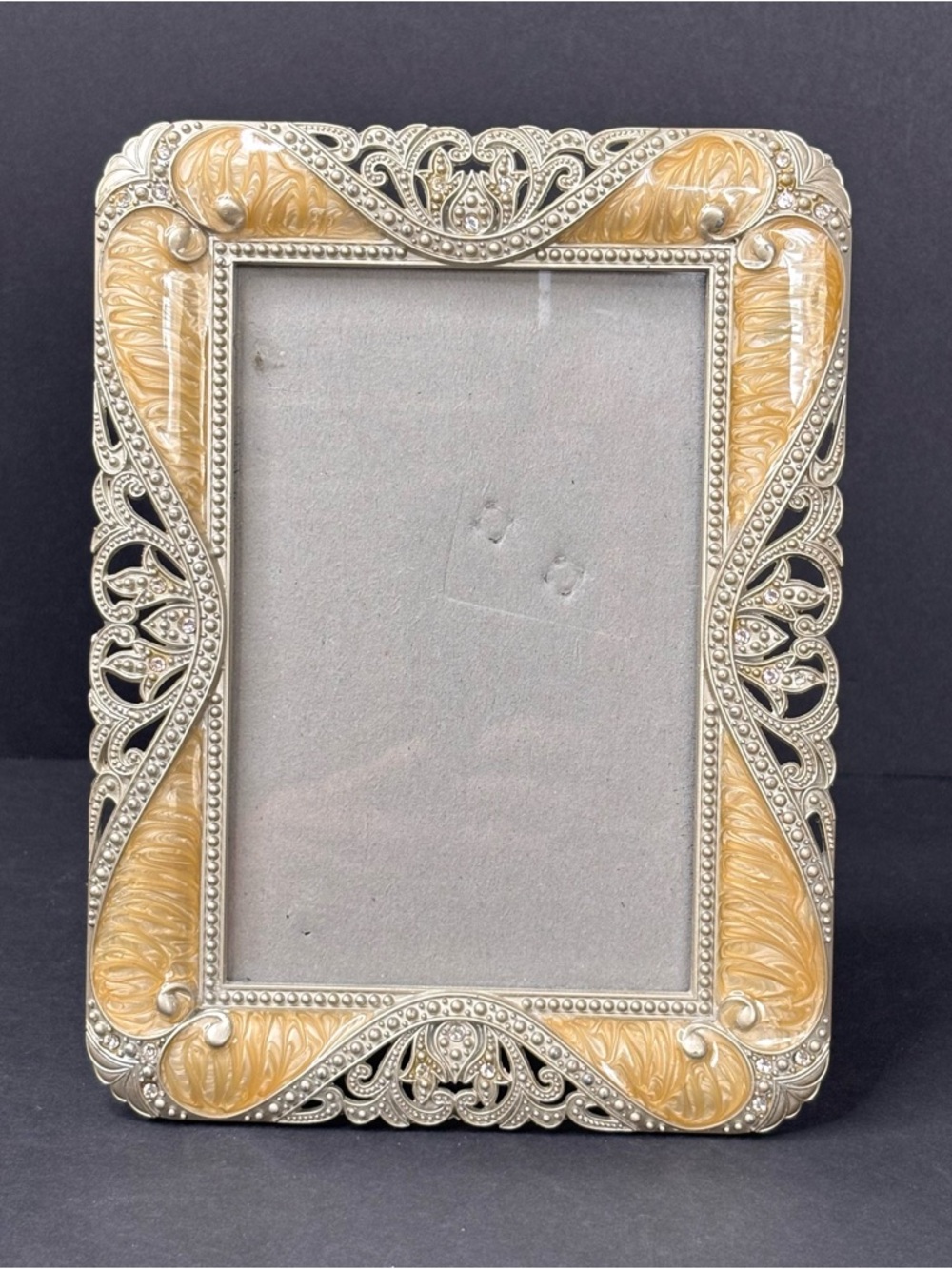Sheffield Home Picture Frame 8x6 Ivory/Beige Enamel & Silver Tone w/ Rhinestone
